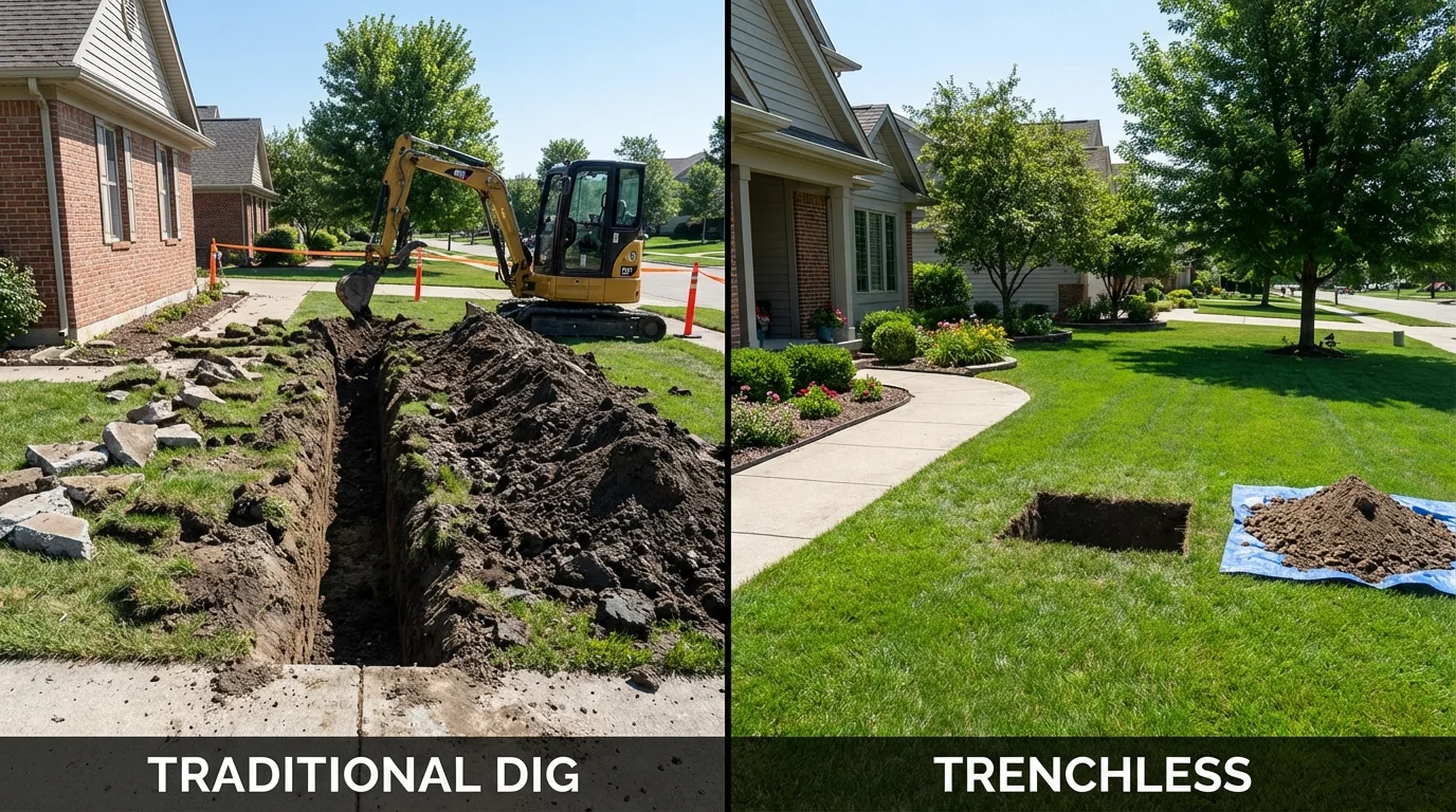 Trenchless sewer repair with minimal yard damage versus traditional excavation in Brockway, PA